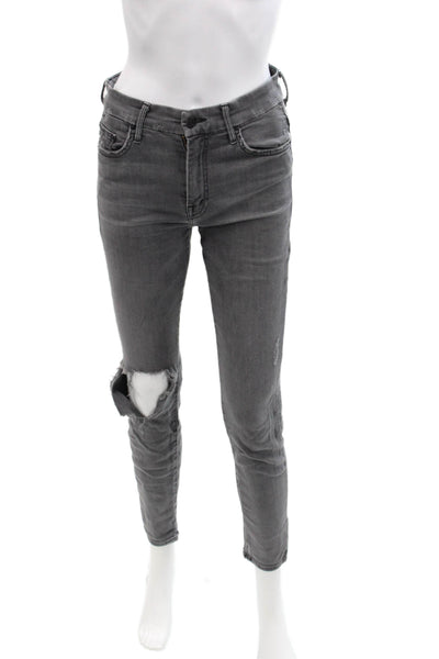 Mother Womens Cotton The High Waisted Looker Distressed Jeans Gray Size  27