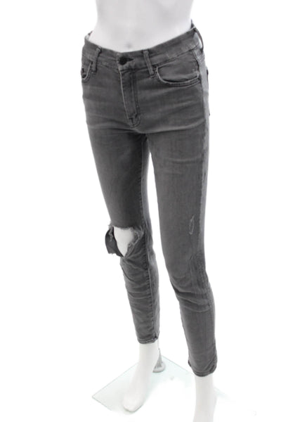 Mother Womens Cotton The High Waisted Looker Distressed Jeans Gray Size  27
