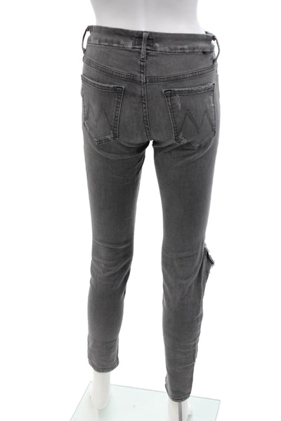 Mother Womens Cotton The High Waisted Looker Distressed Jeans Gray Size  27