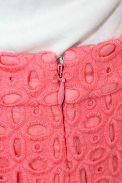 J Crew Womens Cotton Eyelet Embroidered Straight Mini Pencil Skirt Pink Size 0