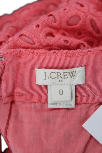 J Crew Womens Cotton Eyelet Embroidered Straight Mini Pencil Skirt Pink Size 0