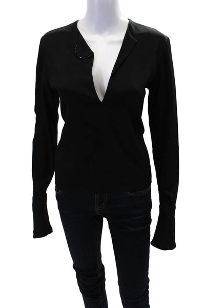 David Koma Womens Long Sleeves V Neck Back Zipper Blouse Black Size 12