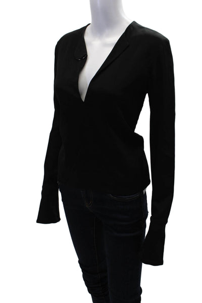 David Koma Womens Long Sleeves V Neck Back Zipper Blouse Black Size 12