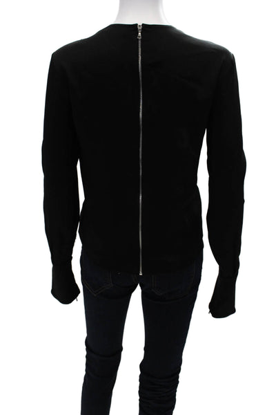 David Koma Womens Long Sleeves V Neck Back Zipper Blouse Black Size 12