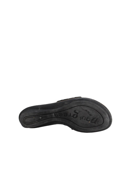 Paul Green Womens Leather Laser Cut Slide On Thong Sandals Black Size 6.5