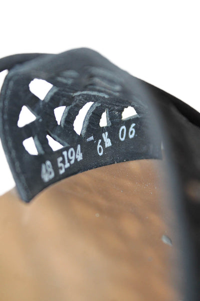 Paul Green Womens Leather Laser Cut Slide On Thong Sandals Black Size 6.5