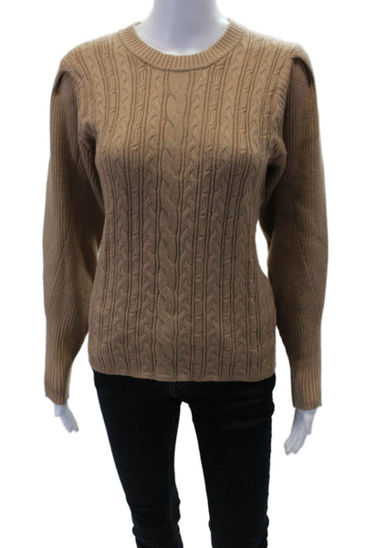 Tahari Womens Cable Knit Round Neck Long Sleeve Pullover Sweater Brown Size PXL