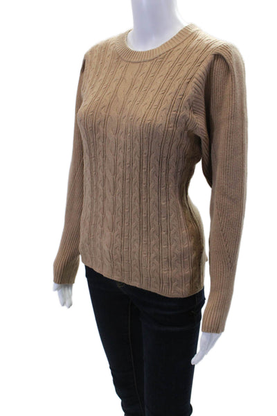 Tahari Womens Cable Knit Round Neck Long Sleeve Pullover Sweater Brown Size PXL