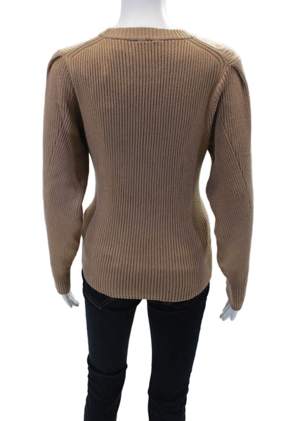 Tahari Womens Cable Knit Round Neck Long Sleeve Pullover Sweater Brown Size PXL