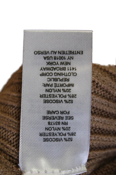 Tahari Womens Cable Knit Round Neck Long Sleeve Pullover Sweater Brown Size PXL