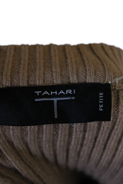 Tahari Womens Cable Knit Round Neck Long Sleeve Pullover Sweater Brown Size PXL