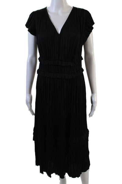 Current Air Womens V Neck Ruffled Waist A Line Maxi Dress Black Size Medium