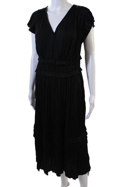 Current Air Womens V Neck Ruffled Waist A Line Maxi Dress Black Size Medium