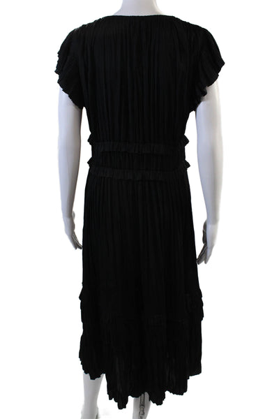 Current Air Womens V Neck Ruffled Waist A Line Maxi Dress Black Size Medium
