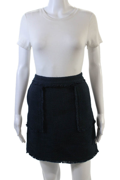 Cinq à Sept Womens Tweed A Line Jaycie Skirt Navy Blue Cotton Size 14