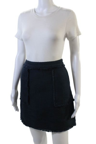 Cinq à Sept Womens Tweed A Line Jaycie Skirt Navy Blue Cotton Size 14