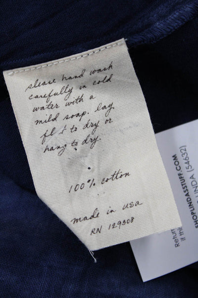 Raquel Allegra Womens Tie Dye Print Short Sleeves Blouse Navy Blue Cotton Size 2
