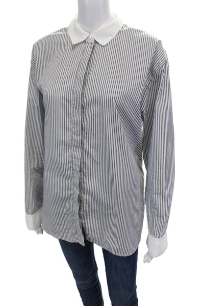 James Perse Women's Long Sleeves Collared Button Down Striped Shirt Size 3