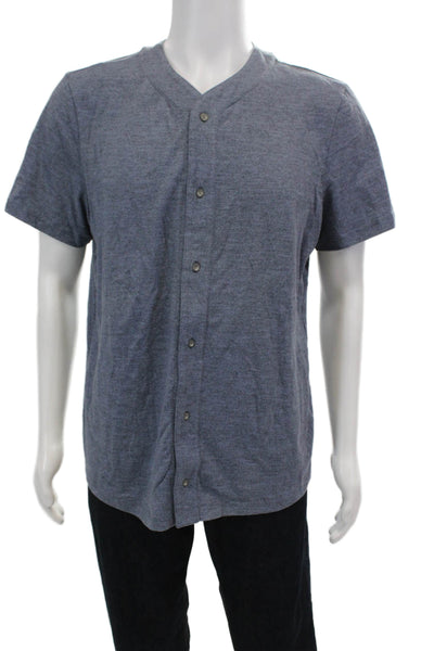 Jason Scott Mens Button Front Short Sleeve Baseball Jersey Shirt Blue Medium