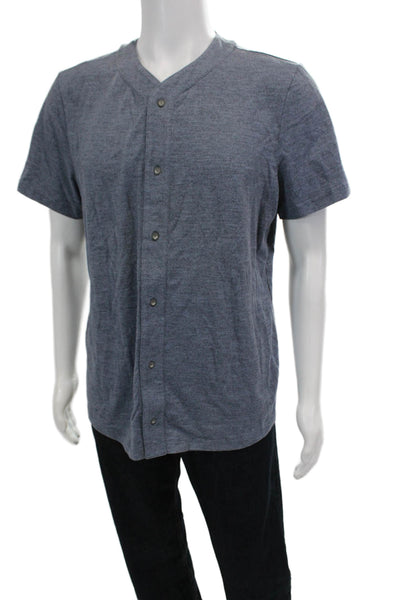 Jason Scott Mens Button Front Short Sleeve Baseball Jersey Shirt Blue Medium
