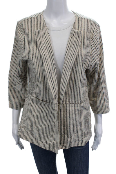 Eileen Fisher Womens 3/4 Sleeve Open Front Striped Jacket White Black Size Large
