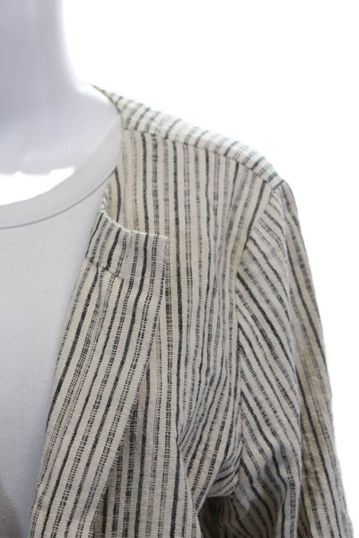 Eileen Fisher Womens 3/4 Sleeve Open Front Striped Jacket White Black Size Large