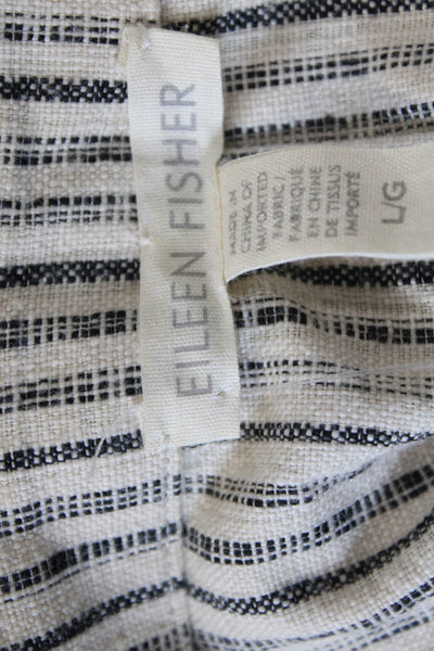 Eileen Fisher Womens 3/4 Sleeve Open Front Striped Jacket White Black Size Large