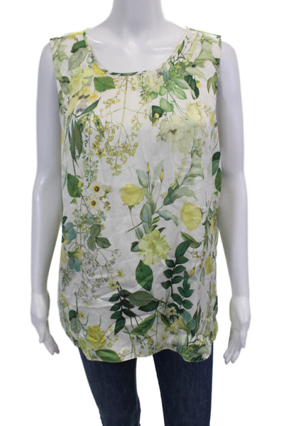 Classiques Entier Womens Scoop Neck Floral Printed Silk Top White Green Large