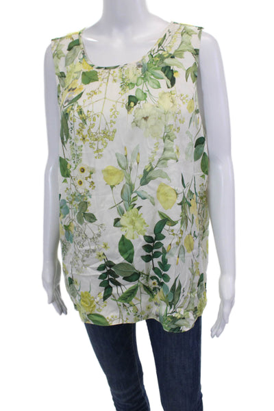 Classiques Entier Womens Scoop Neck Floral Printed Silk Top White Green Large