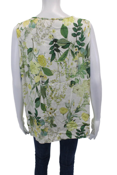 Classiques Entier Womens Scoop Neck Floral Printed Silk Top White Green Large