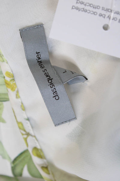 Classiques Entier Womens Scoop Neck Floral Printed Silk Top White Green Large
