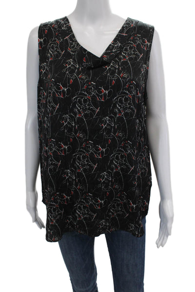 Classiques Entier Womens Sleeveless Scoop Neck Abstract Silk Top Black Red Large