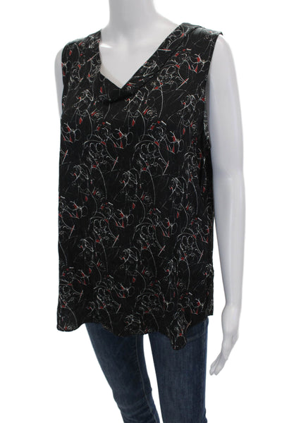 Classiques Entier Womens Sleeveless Scoop Neck Abstract Silk Top Black Red Large