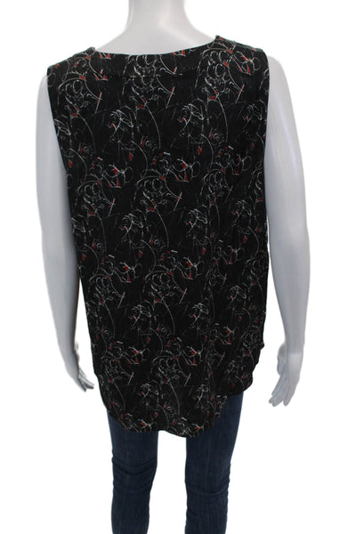 Classiques Entier Womens Sleeveless Scoop Neck Abstract Silk Top Black Red Large