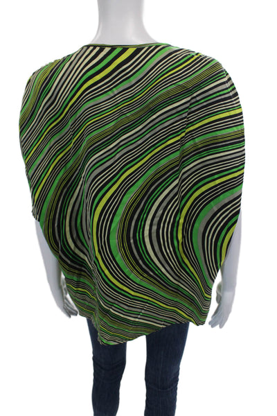 Classiques Entier Womens Short Sleeve V Neck Striped Silk Top Green Black Large