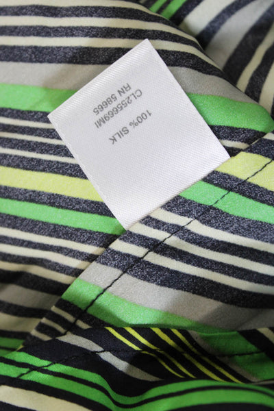 Classiques Entier Womens Short Sleeve V Neck Striped Silk Top Green Black Large