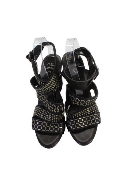 Colleen Cordero Womens Textured Open Toe Strappy Slip On Heels Brown Size 9