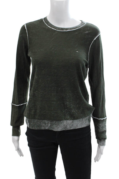Ecru Womens Long Sleeve Crew Neck Sweatshirt Green White Cotton Size Small