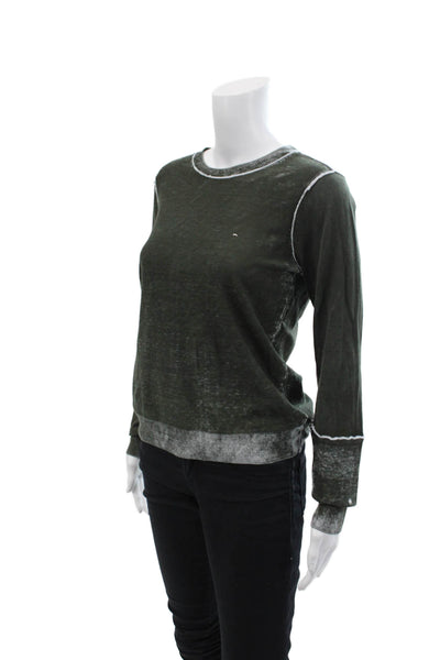 Ecru Womens Long Sleeve Crew Neck Sweatshirt Green White Cotton Size Small