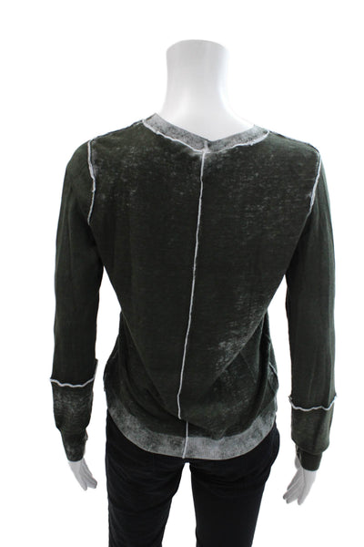 Ecru Womens Long Sleeve Crew Neck Sweatshirt Green White Cotton Size Small
