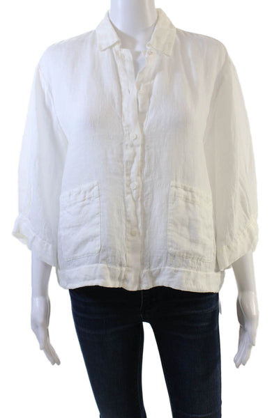 Tandem Womens Linen Long Sleeves Cropped Button Down Shirt White Size 2