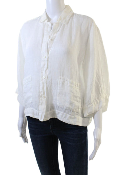 Tandem Womens Linen Long Sleeves Cropped Button Down Shirt White Size 2