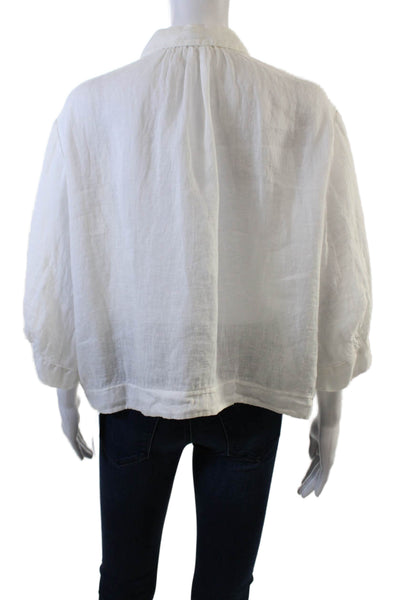 Tandem Womens Linen Long Sleeves Cropped Button Down Shirt White Size 2