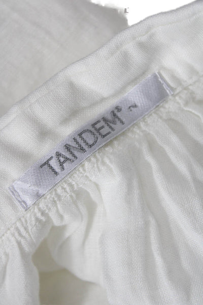 Tandem Womens Linen Long Sleeves Cropped Button Down Shirt White Size 2