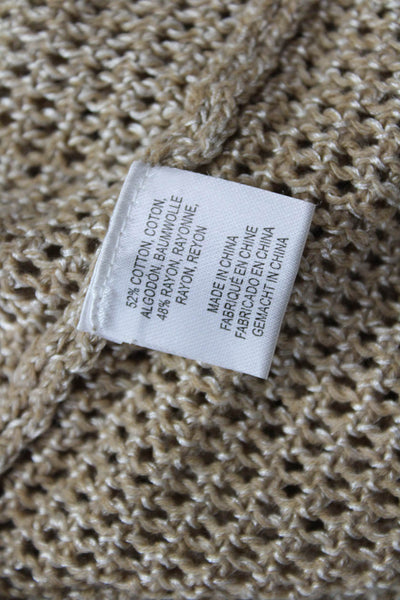 Minnie Rose Womens Long Sleeve Scoop Neck Open Knit Sweater Brown Cotton Size XS