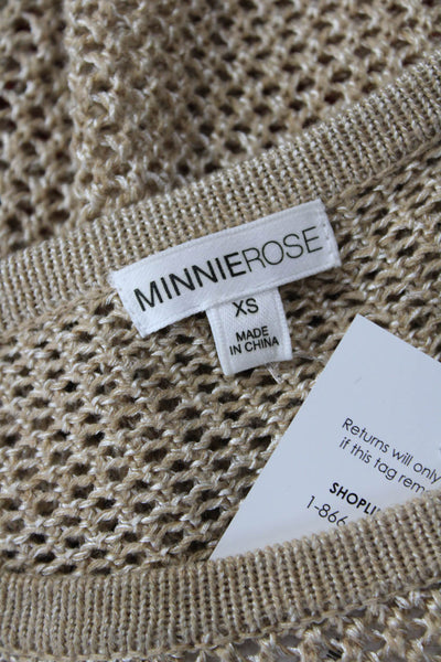 Minnie Rose Womens Long Sleeve Scoop Neck Open Knit Sweater Brown Cotton Size XS