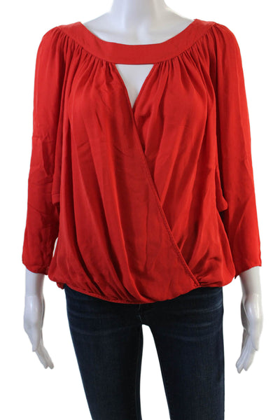 Parker Womens 3/4 Sleeve Keyhole Silk Draped Top Blouse Orange Size Extra Small