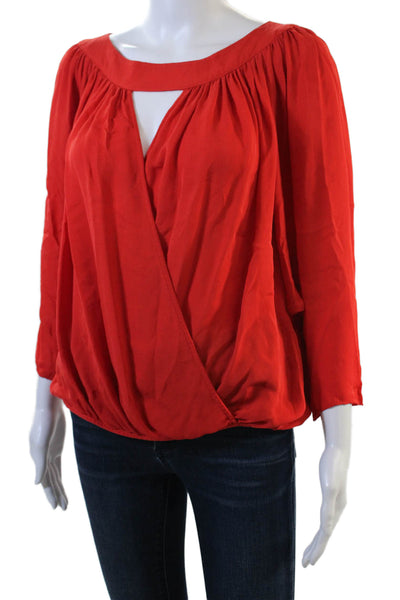 Parker Womens 3/4 Sleeve Keyhole Silk Draped Top Blouse Orange Size Extra Small