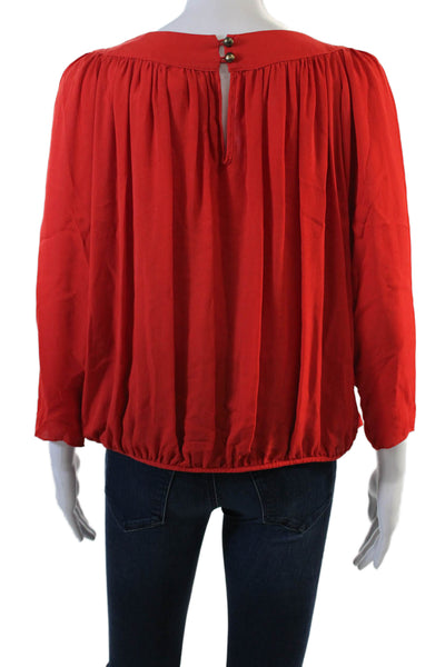 Parker Womens 3/4 Sleeve Keyhole Silk Draped Top Blouse Orange Size Extra Small