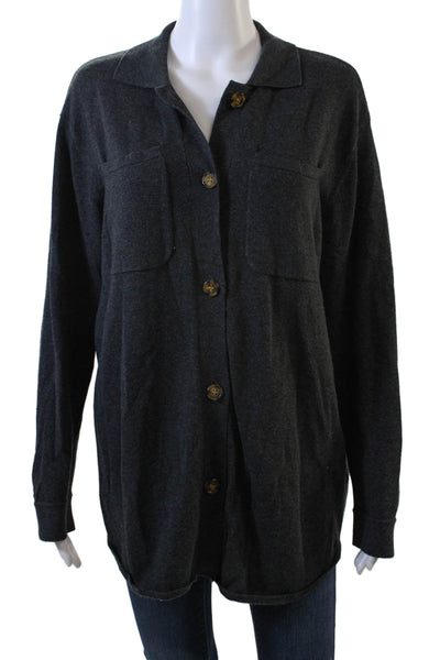 WISPR Womens Button Front Long Sleeve Collared Pocket Shirt Gray Size Small